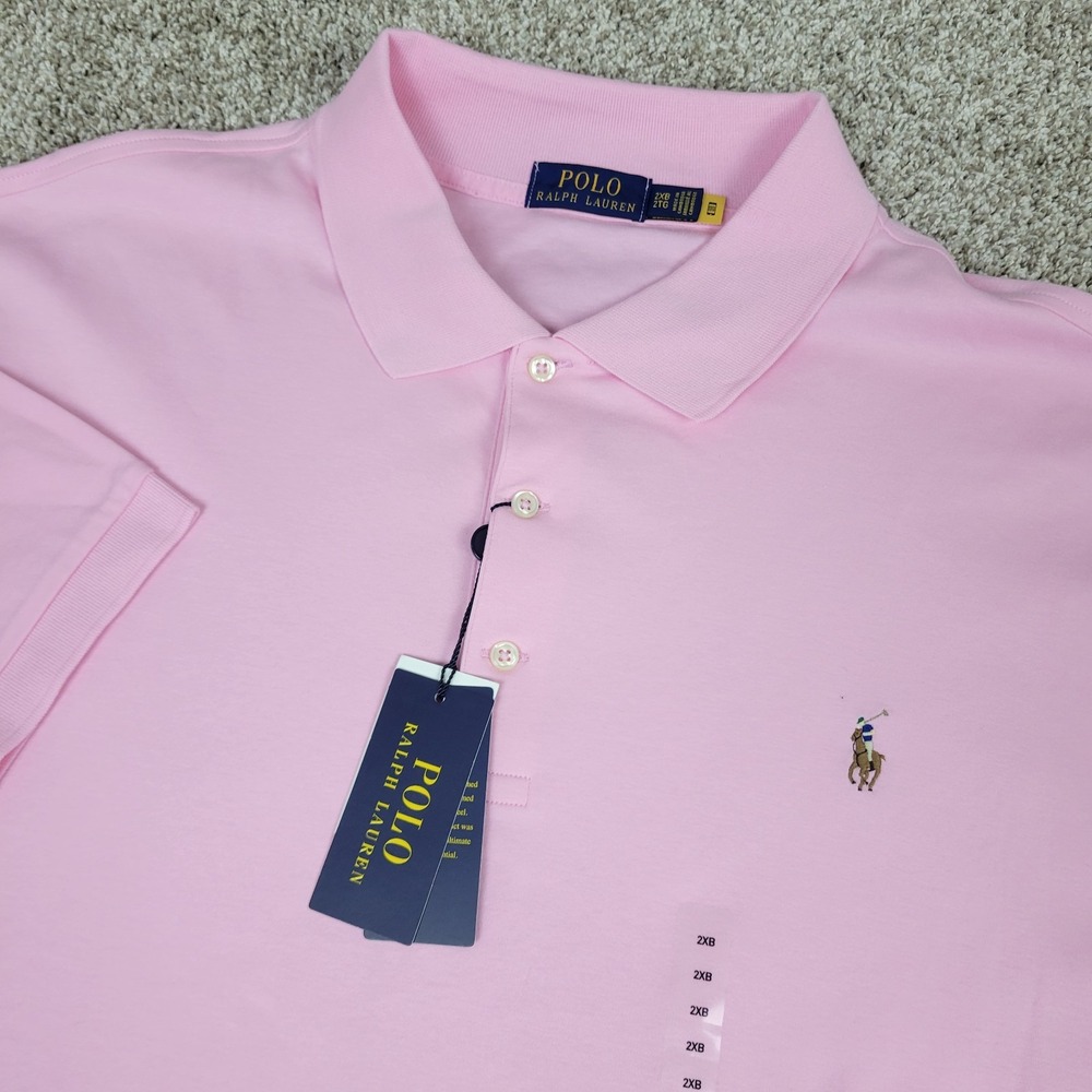 NWT Polo Ralph Lauren Mens 2XB Pink Flesh Pony Stretch Knit Polo Short Sleeve